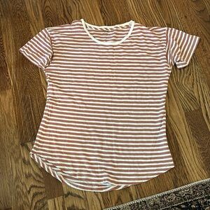 Madewell Light Pink and Cream Striped Tee - Small